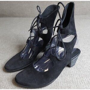 ARCHE Women's Shoes 9 39 Black Heeled Lace Up Gladiator Suede 2" Heel